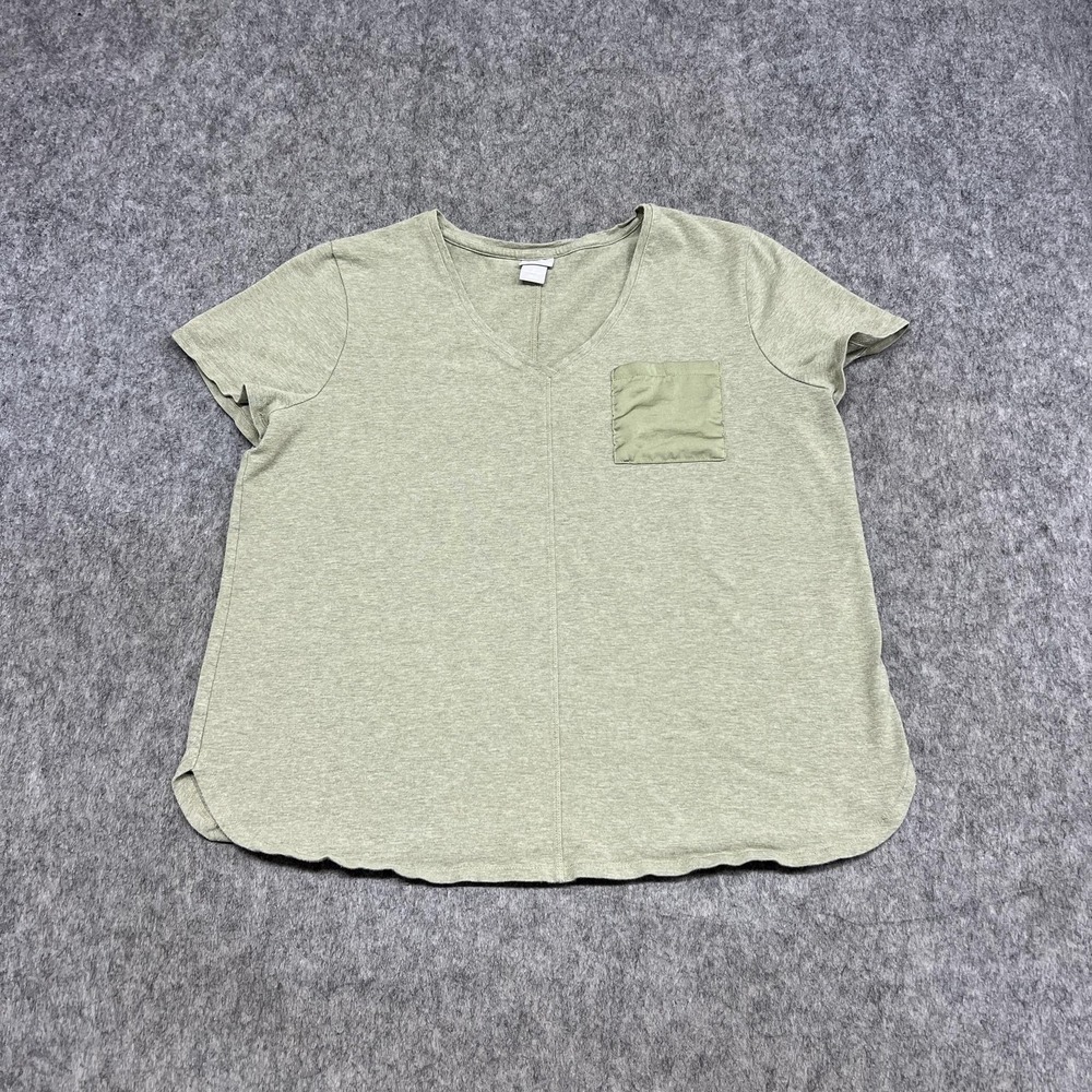 Chicos Shirt Womens 2 US 12 14 Green Zenergy V Neck Short Sleeve Pocket Tee Top